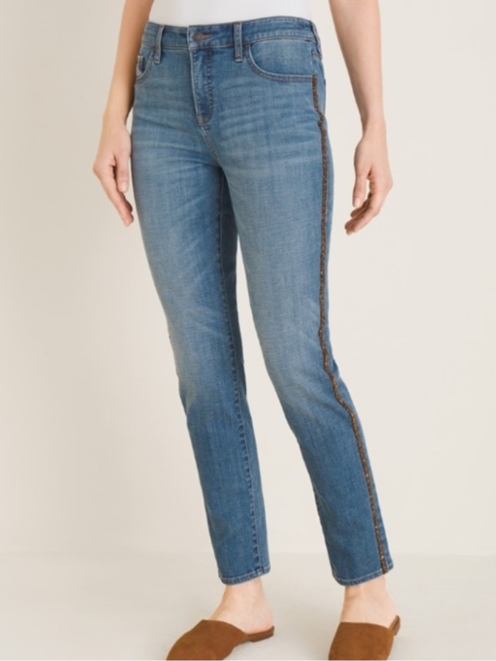 Chico's so slimming bronze side strip ankle jeans